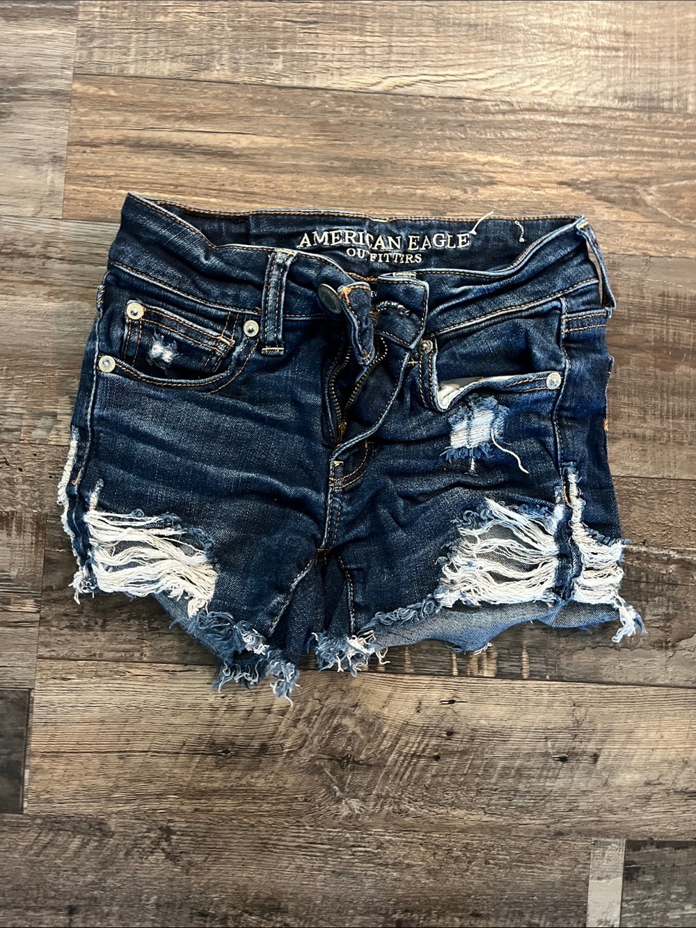 American Eagle Outfitters Dark Navy Distressed Denim Cutoff Shorts